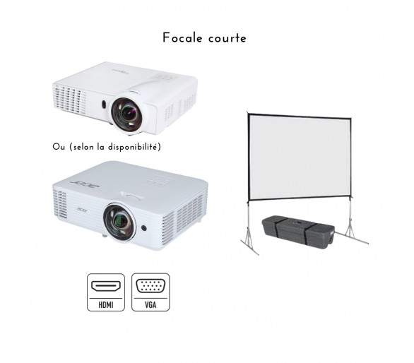 Location pack vidéo – 3400 lumens (focale courte) avec écran 3 x 2 m