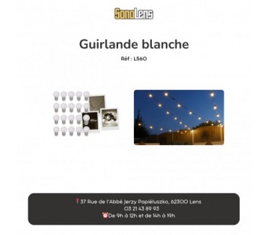 Location guirlande / guinguette blanche 10m intérieur et extérieur