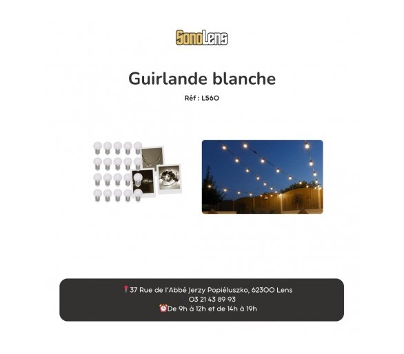 Location guirlande / guinguette blanche 10m intérieur et extérieur