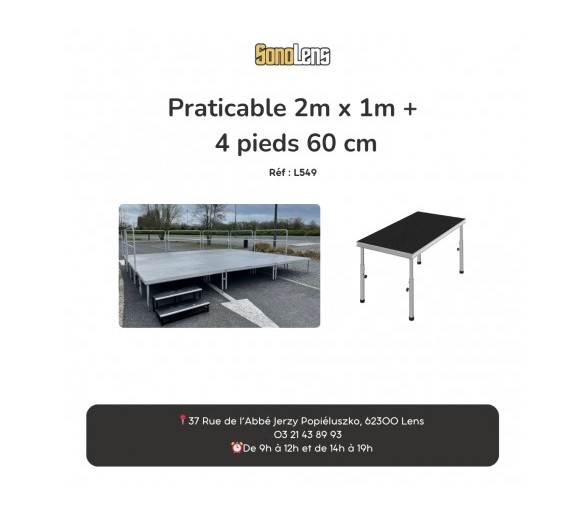 Location Praticable 2m x 1m + pieds 60cm