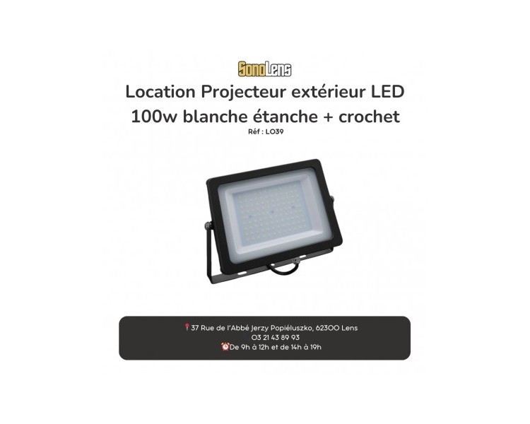 Location Projecteur extérieur LED 100w blanche étanche + crochet