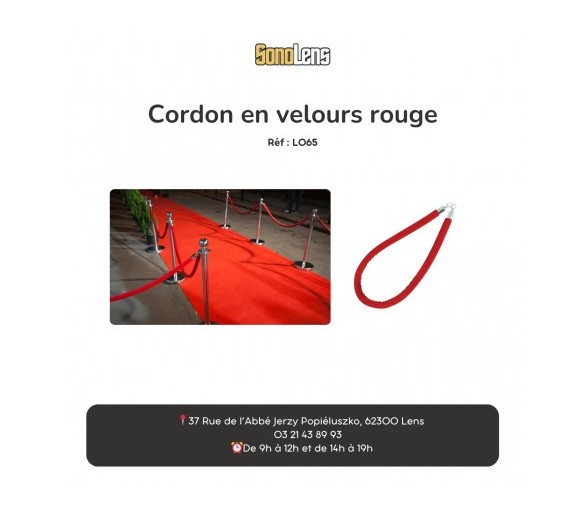 Location Cordon en velours rouge pour poteau de guidage
