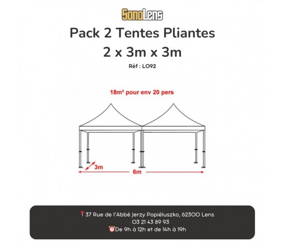 Location Pack 2 Tentes Pliantes 2 x 3m x 3m