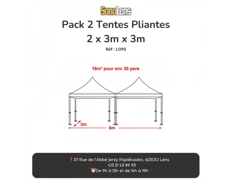 Location Pack 2 Tentes Pliantes 2 x 3m x 3m