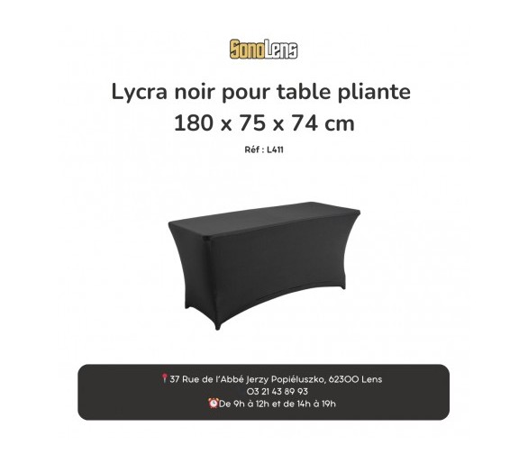 Location lycra noir pour table pliante 180 x 75 x 74