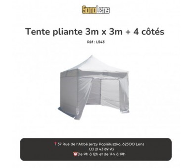 Location tente pliante 3m x 3m + 4 côtés