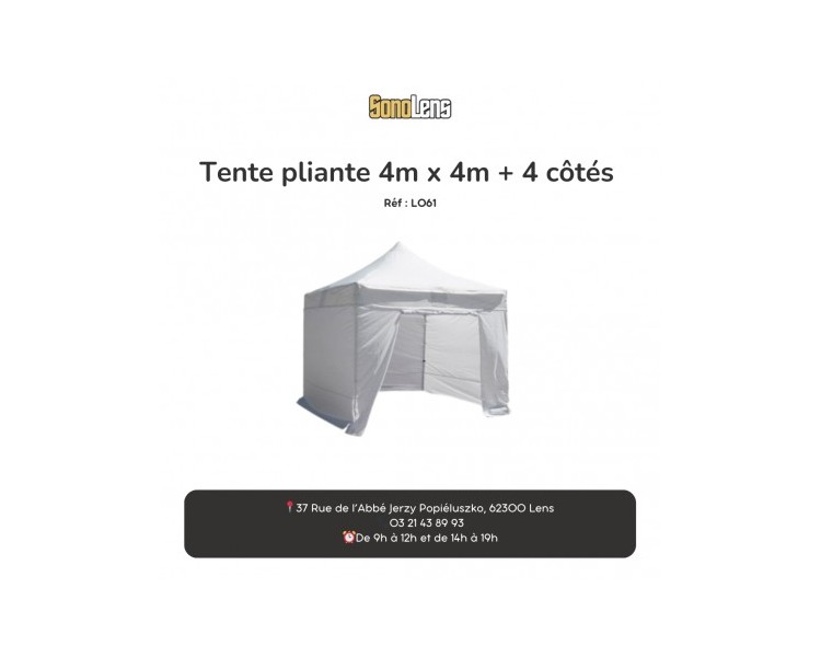 Location tente pliante 4m x 4m + 4 côtés
