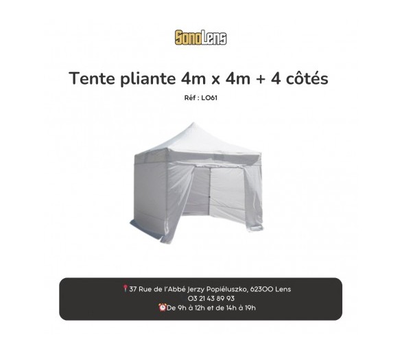 Location tente pliante 4m x 4m + 4 côtés